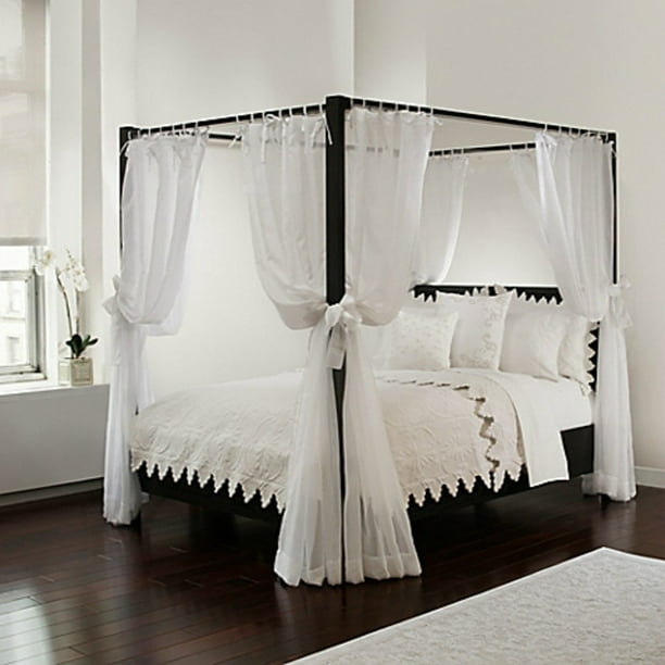 Bed Canopy White Sheer Panels Complete, Canopy Bed Blackout Curtains
