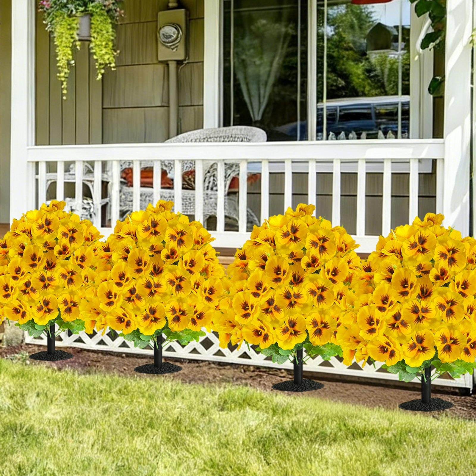 Artificial Flowers Outdoor Fake Flowers for Garden Decor, 16in Plastic Pansy Simulation Plants for Wedding Centerpiece Party Home Decoration