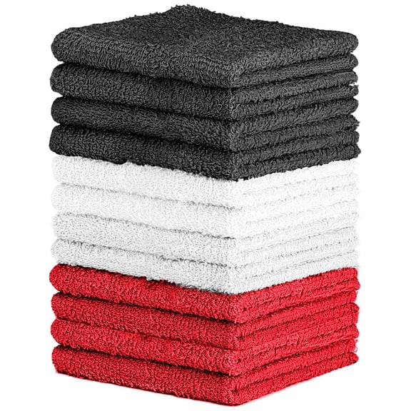 Ton Washcloth Set - Soft Absorbent Face Towels For Bathroom & Gyme Durable Reusable Wash Cloths Dark Grey White Burgundy 12x12 Inches Pack Of 12