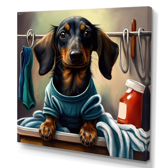 Designart Dachshund Doing The Laundry II Canvas Wall Art