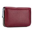 thumbnail image 1 of Credit Card Holder For Women Men Zipper Leather Card Wallet Red, 1 of 5