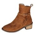 thumbnail image 3 of Women's Ankle Boots Chunky Low Heeled Round Toe Short Booties Suede Dress Western Fall 2025 Shoes Brown, 3 of 6