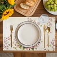 thumbnail image 4 of Birds Floral Placemats Set of 6, Farmhouse Vintage Pink Flower Leaf Placemats for Dining Table, Place Mats for Kitchen Tabletop, Waterproof Wipeable Dining Table Mats Set, 4 of 9