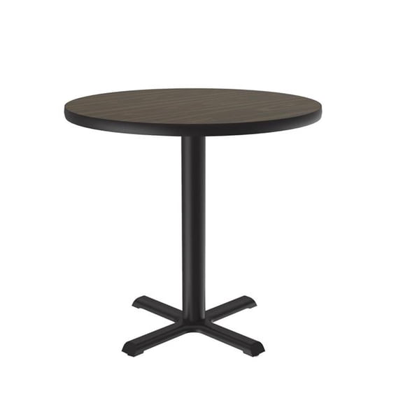 Correll SXT24R-01-98-01 24 in. X-Base High Pressure Laminate Cafe & Breakroom Table with Stamped Steel Base - Walnut - Round