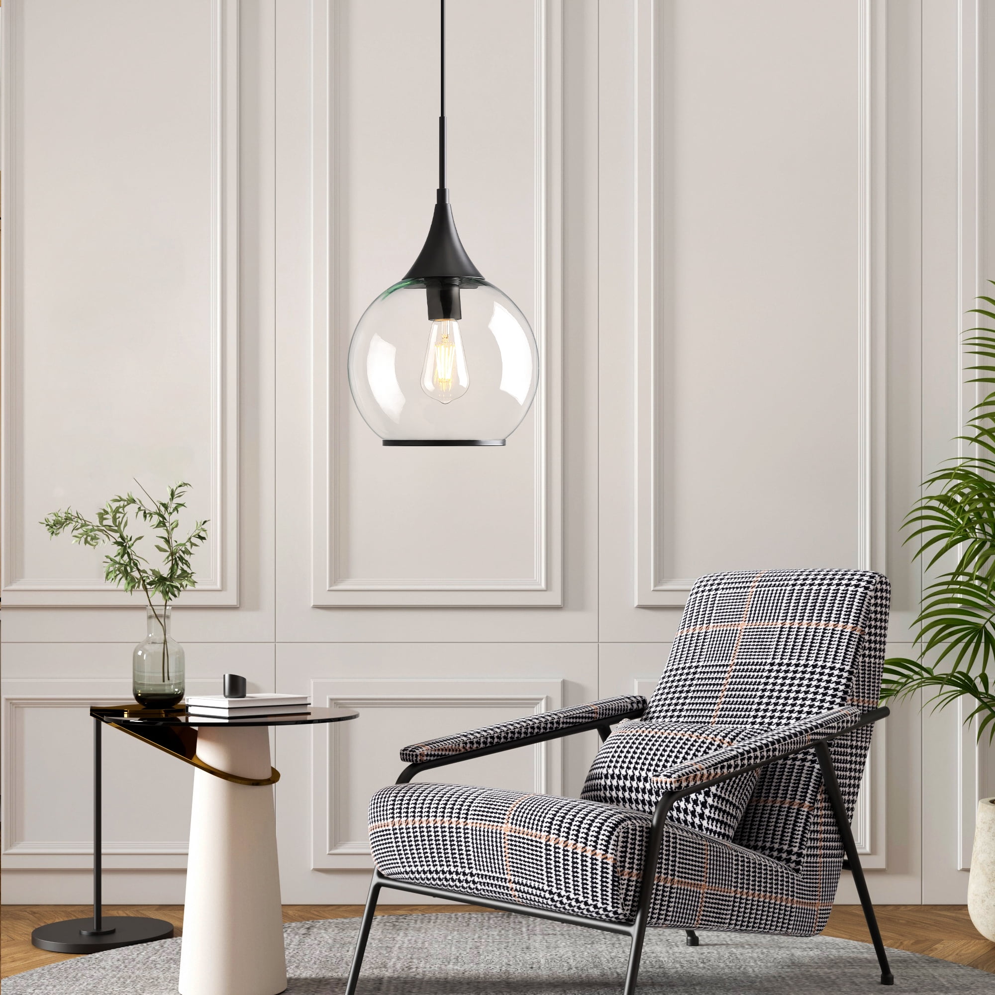 KAISITE Modern Pendant Light Fixture Dimmable Kitchen Island Hanging Ceiling Lights with Glass Shade-Black