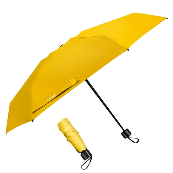 Tradmall Mini Travel Umbrella Portable Lightweight Compact Parasol With 95% Uv Protection For Sun & Rain Yellow