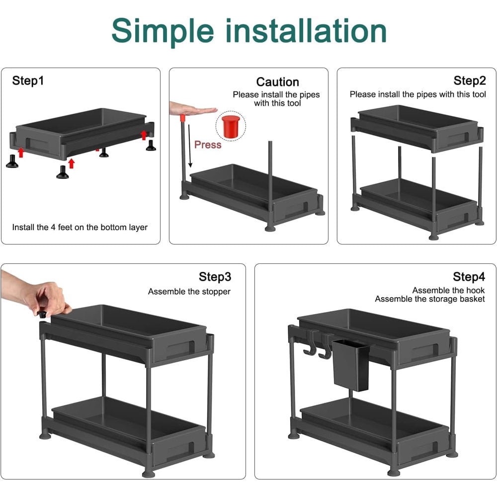 ShadeMart Under Sink Pull Out Organizer Shelf Cabinet Storage Shelves