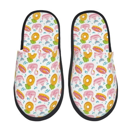 

Fuzoiu Flamingo And Pineapple Print Unisex Furry Slippers Plush Indoor Shoes Trendy House Slippers Anti-Skid EVA Sole House Shoes for Home Office and Travel -Large