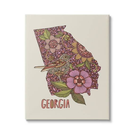Stupell Industries Intricate Georgia State Bird & Flower Detailed Floral Design Graphic Art Gallery Wrapped Canvas Print Wall Art, Design by Valentina Harper
