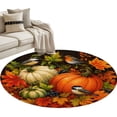 thumbnail image 2 of Orange Pumpkins Fall Round Area Rug 4 FT, Non Slip Indoor Outdoor Rug, Thanksgiving Maple Leaves Autumn Washable Soft Circular Carpet Non-Shedding Floor Mat for Coffee Table Nursery Foyer Balcony, 2 of 9