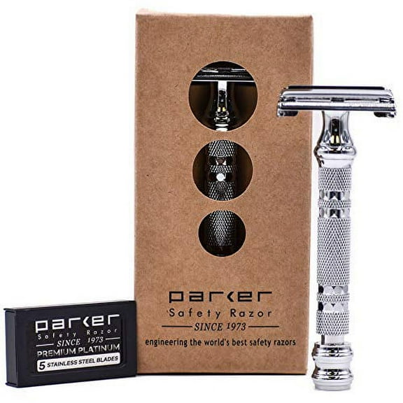 Parker 66R Butterfly Open Double Edge Safety Razor - 5 Premium Blades included