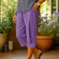 thumbnail image 3 of JUSLIO Womens Drawstring High Waist with, Pockets Casual Everyday Linen Capris, 3 of 5