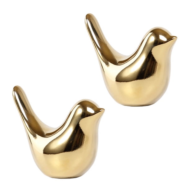 2X Estatuillas de Pájaros Dorados de La Casa , Estatuas de Pájaros de Cerámica , Escultura de Animales, Manualidades de Decoración del Hogar, Cerámica Dorada-S