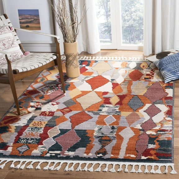Safavieh Farmhouse Cadence Abstract Area Rug, Orange/Navy, 5'1" x 7'3"