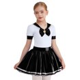 thumbnail image 1 of Moggemol Enfants Filles Marin JK Uniforme Brillant Manches Courtes Col à Revers Ligne A Robe Tutu de Ballet Noir 12, 1 of 6