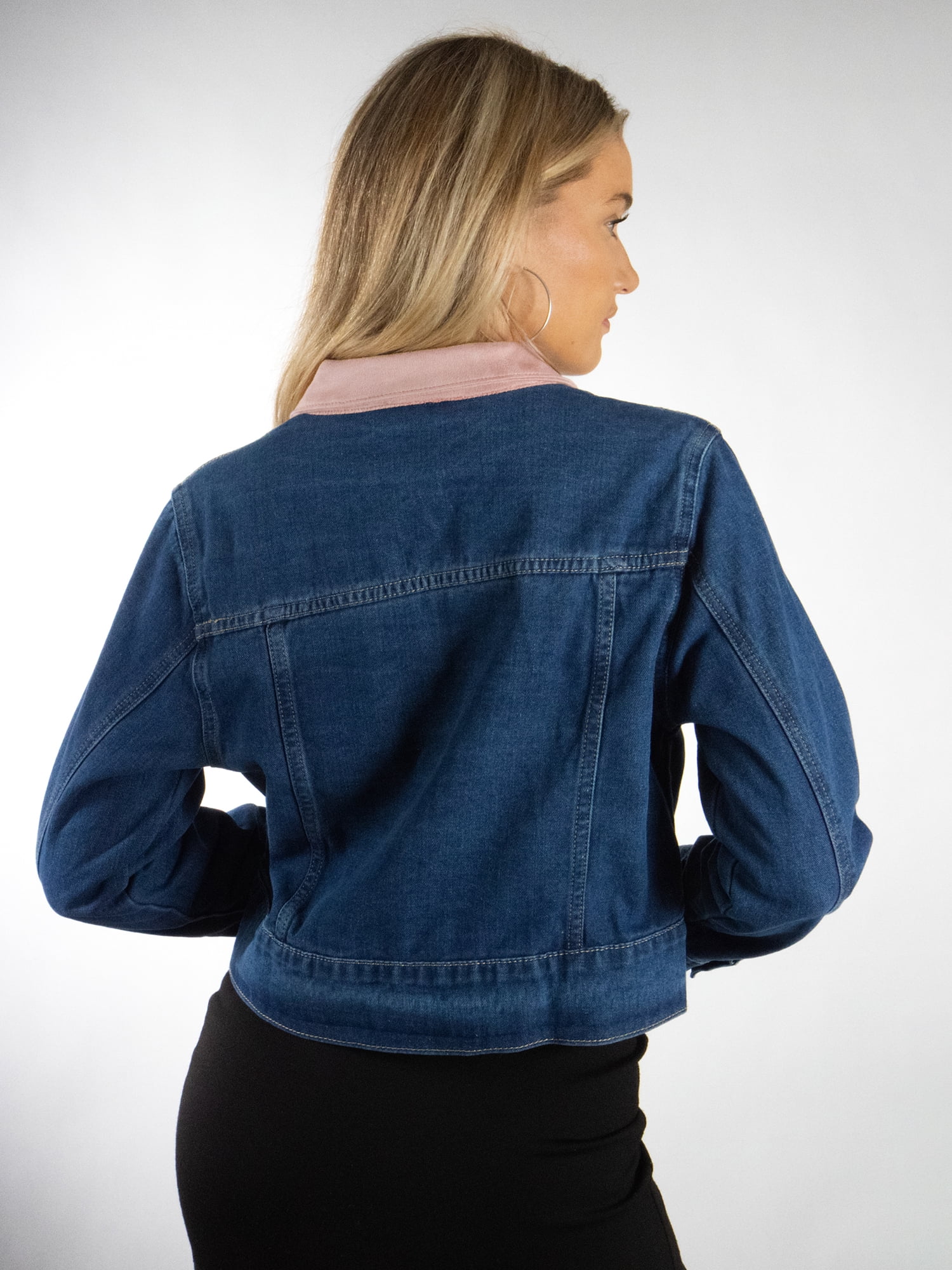 DARING DIVA Women's Stylish Triple Tie Denim Jacket XL Medium Denim Blue Pink