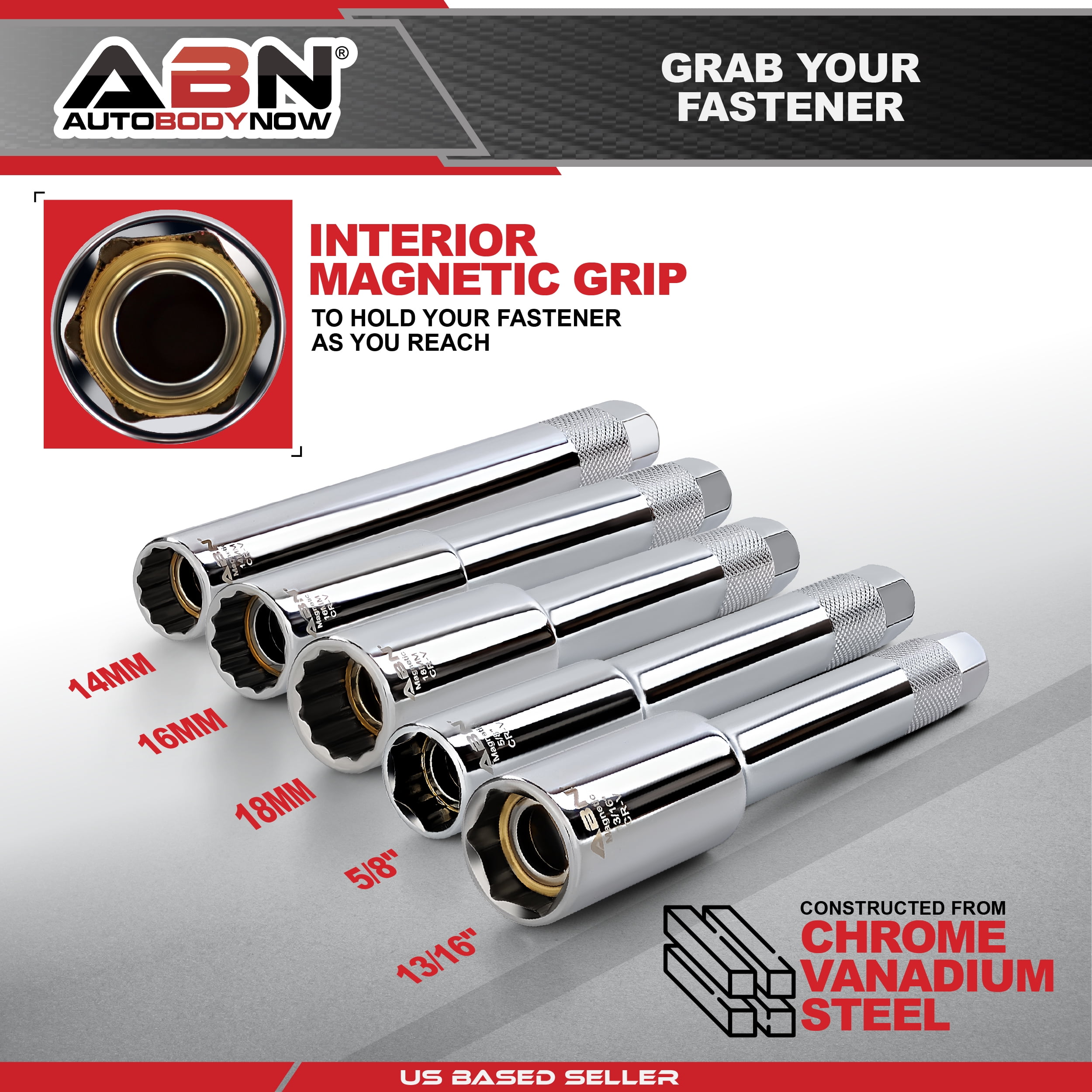ABN Extra Deep Well Socket Set 5pc - 3/8in Dr Extended 6 and 12pt Magnetic Set