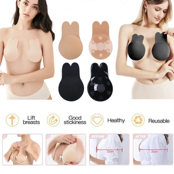 2 pairs Women Invisible Breast Boob Lift Tape Silicone Bra Nipple Cover Sticker Reusable Black/Large