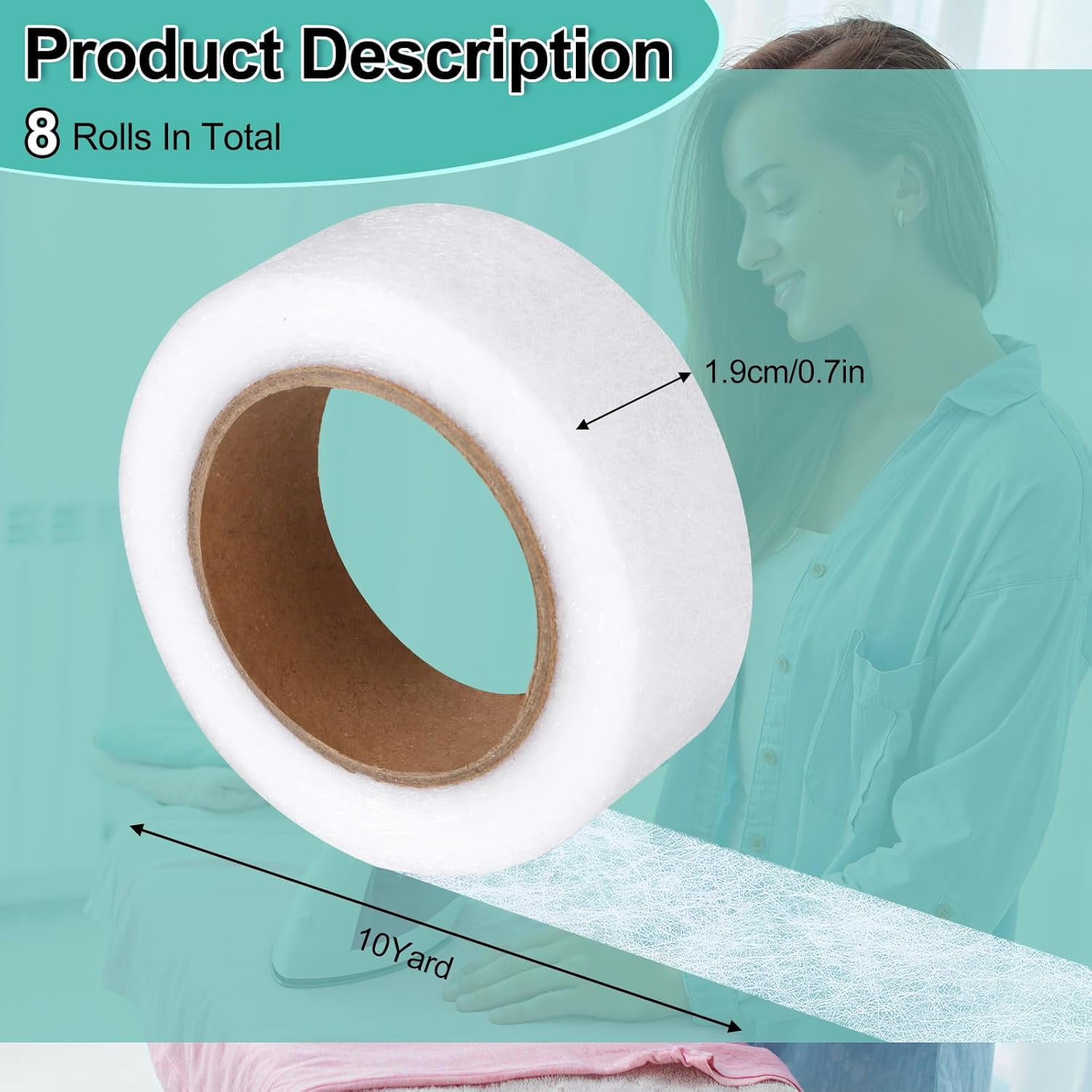 No Sew Hemming Tape Fabric Adhesive, 6 Rolls 0.75 Inch x70 Yards Iron On Hem Tape for Clothes Pants Dresses Curtains, White & Black