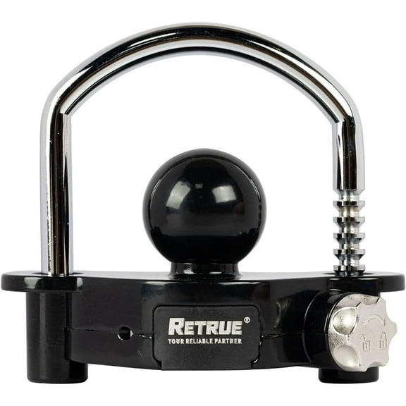RETRUE Universal Coupler Lock Trailer Locks Ball Hitch Trailer Hitch Lock Adjustable Security Heavy-Duty Steel fits 1-7/8 Inch, 2 Inch, 2-5/16 Inch Couplers, Black, Combination Lock,No Key Needed