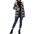 thumbnail image 2 of INSPIRE CHIC Women's Long Sleeves Detachable Faux Fur Trim Plaid Overcoat with Hood Black&White S, 2 of 7