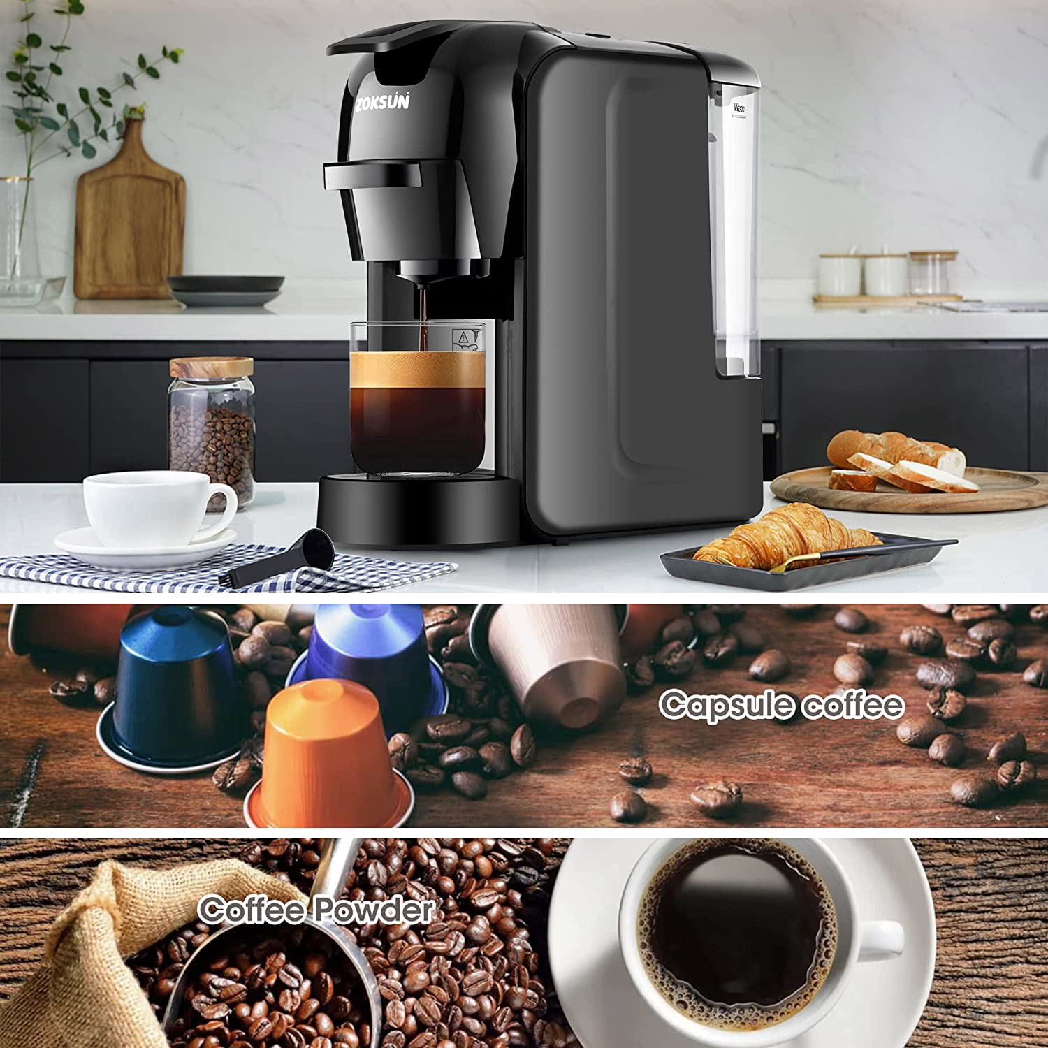 3 in 1 Capsule Espresso Machine, 19 Bar Coffee Machine for 3 in 1 Capsule Espresso Machine, 19 Bar Coffee Machine for