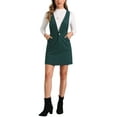 thumbnail image 1 of Vestido mini de tirantes en forma de pinafore de pana para mujer INSPIRE CHIC con bolsillos XS verde profundo, 1 of 4