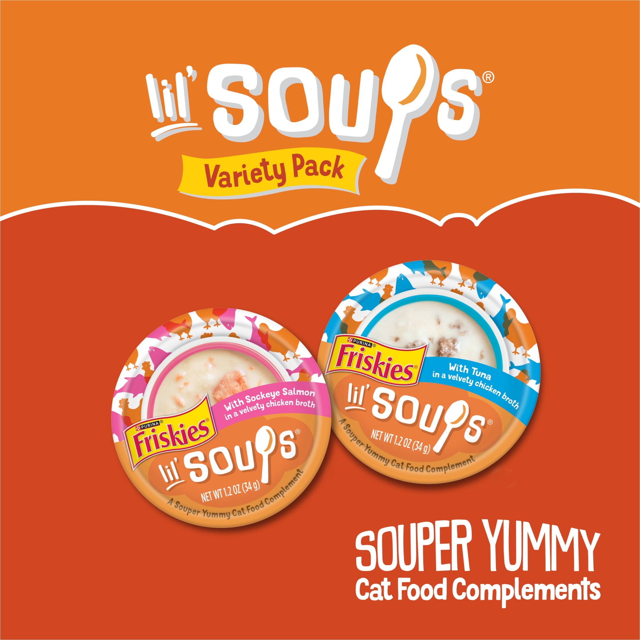 Purina Friskies Lil' Soups Salmon and Tuna for Cats Variety Pack, 1.2 oz Cups (18 Count)