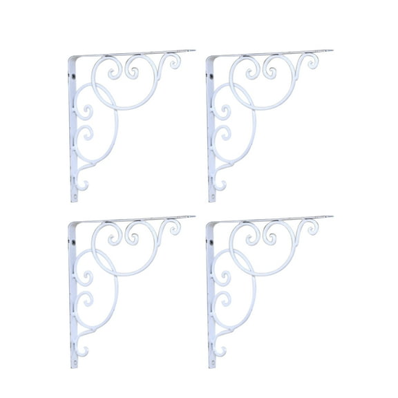 4Pcs Wall Mounted Floral Style Shelf Brackets for Bookrack / Calpboard / Set Box (White)