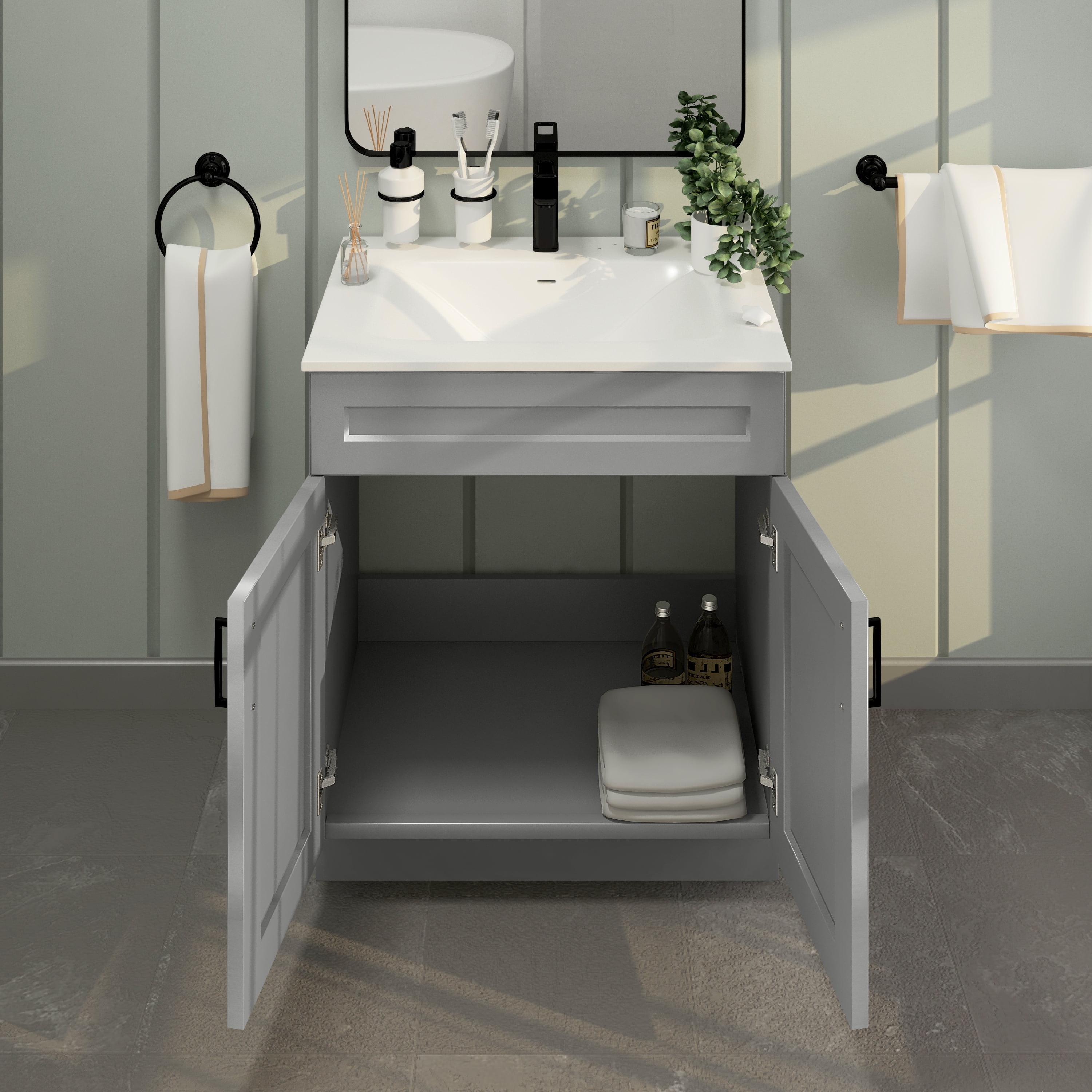 Light Grey Shaker Sink Base Bathroom Vanity Ready-to-Assemble Cabinet 30" Width