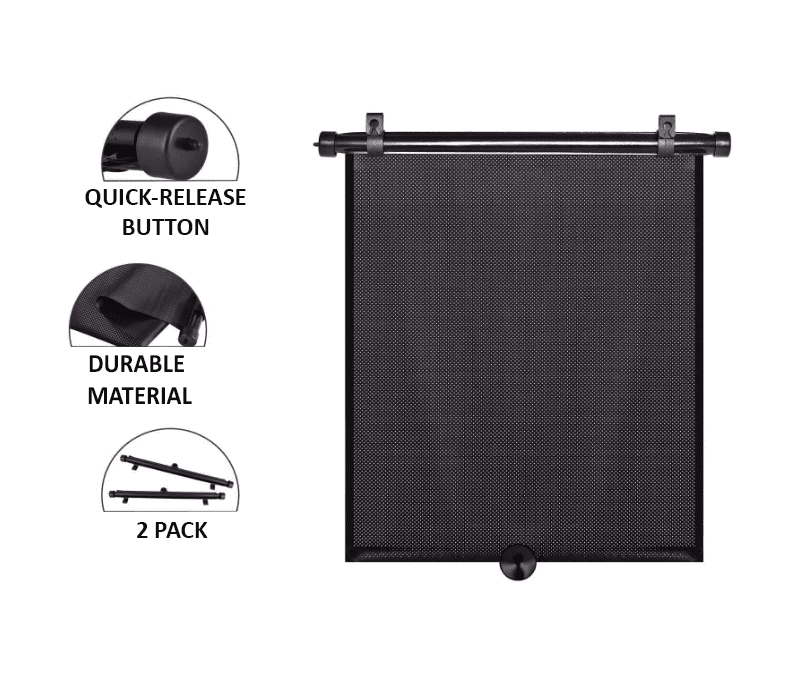 Hoovy Car Roller Shade, Black, 2 Pack