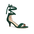 thumbnail image 1 of BLISSFUL STEP Women's Shoes Faux Suede Lace Up Open Toe Kitten Heel Cushioned Footbed Sandals  Green 6, 1 of 8