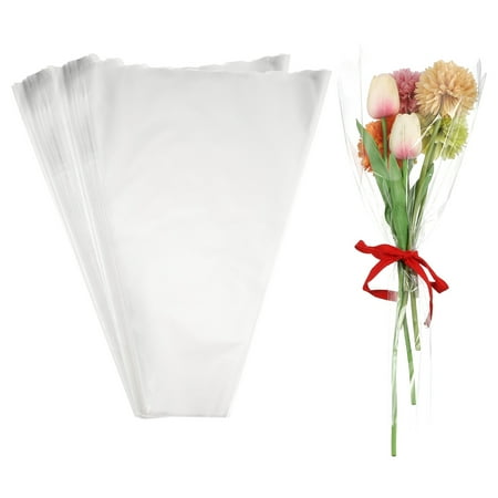 Uxcell Clear Flower Wrapping Bags, Transparent Flower Packaging Bag Waterproof Durable Bouquet Sleeves - Fitting for (Florists/Floral Arrangements Supplies), 13.8x3.9x19.7 Inch & 100Pcs