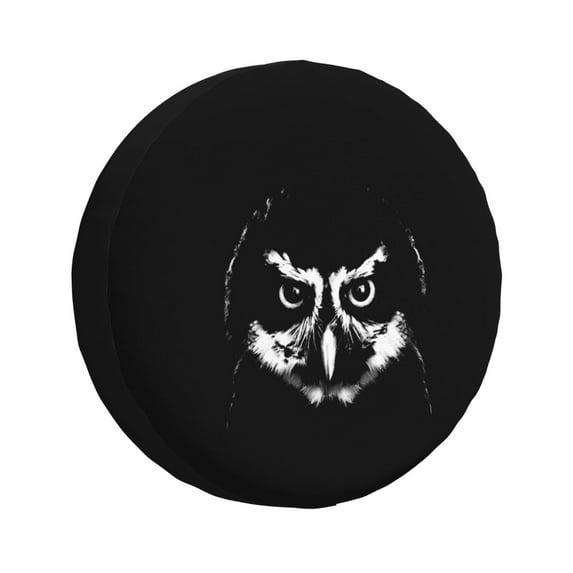 DouZhe Waterproof Spare Tire Cover, Black Owl Bird Animal Prints Adjustable Wheel Covers Fit for Jeep Trailer RV SUV Car, 15 inch