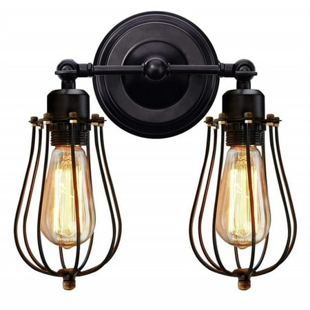 

JuLam Industrial Vintage Style LED Double Wall Lamp Cage Adjustable Iron Wall Light Lampshade for Bedroom Aisle Light Stairs