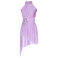 thumbnail image 3 of Aislor Women's Lyrical Dance Flower Applique Halter Strappy Asymmetric Flowy Tulle Skirt Contemporary Dress Light Purple S, 3 of 7