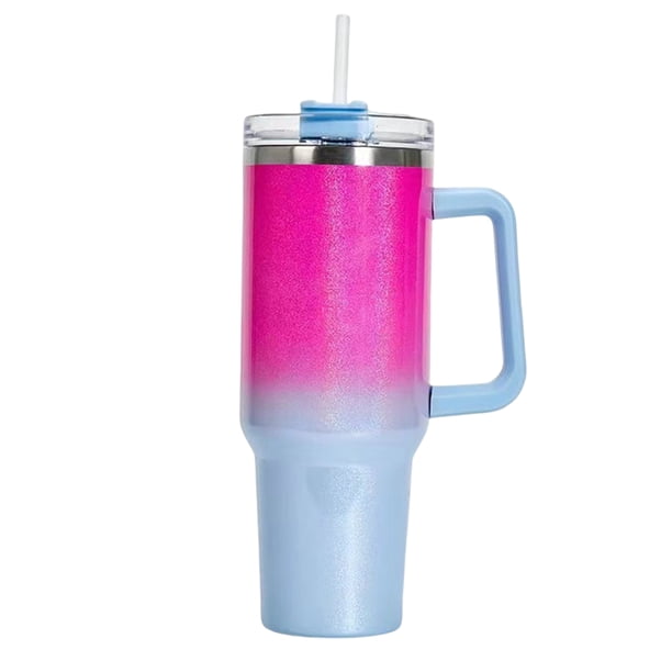 Vaso de 40 oz con asa y tapa con pajita, taza de viaje de acero inoxidable reutilizable y aislada que mantiene las bebidas frías, botella para agua, té helado o café