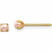 14K Yellow Gold Inverness 3mm Pink Simulated Pearl Post Earrings (3 X 3) Made In United States 109e