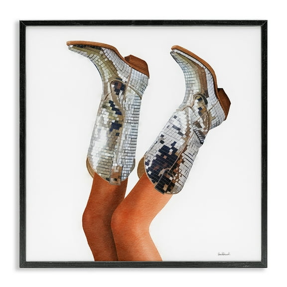 Stupell Industries Glitzy Glam Cowgirl Boots People Painting Black Framed Art Print Wall Art, 12 x 12