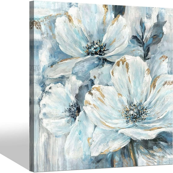 Flower Canvas Wall Art Bedroom: Modern Living Room Bathroom Abstract Blue Lily Floral Painting Simple Botanical Bouquet Picture Giclee Print Minimalist Contemporary Gallery Artwork 12x12