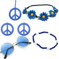thumbnail image 1 of Gafas de carnaval hippies bohemias y pendientes con el logotipo del símbolo de la paz, collar, corona y diadema, 1 of 6