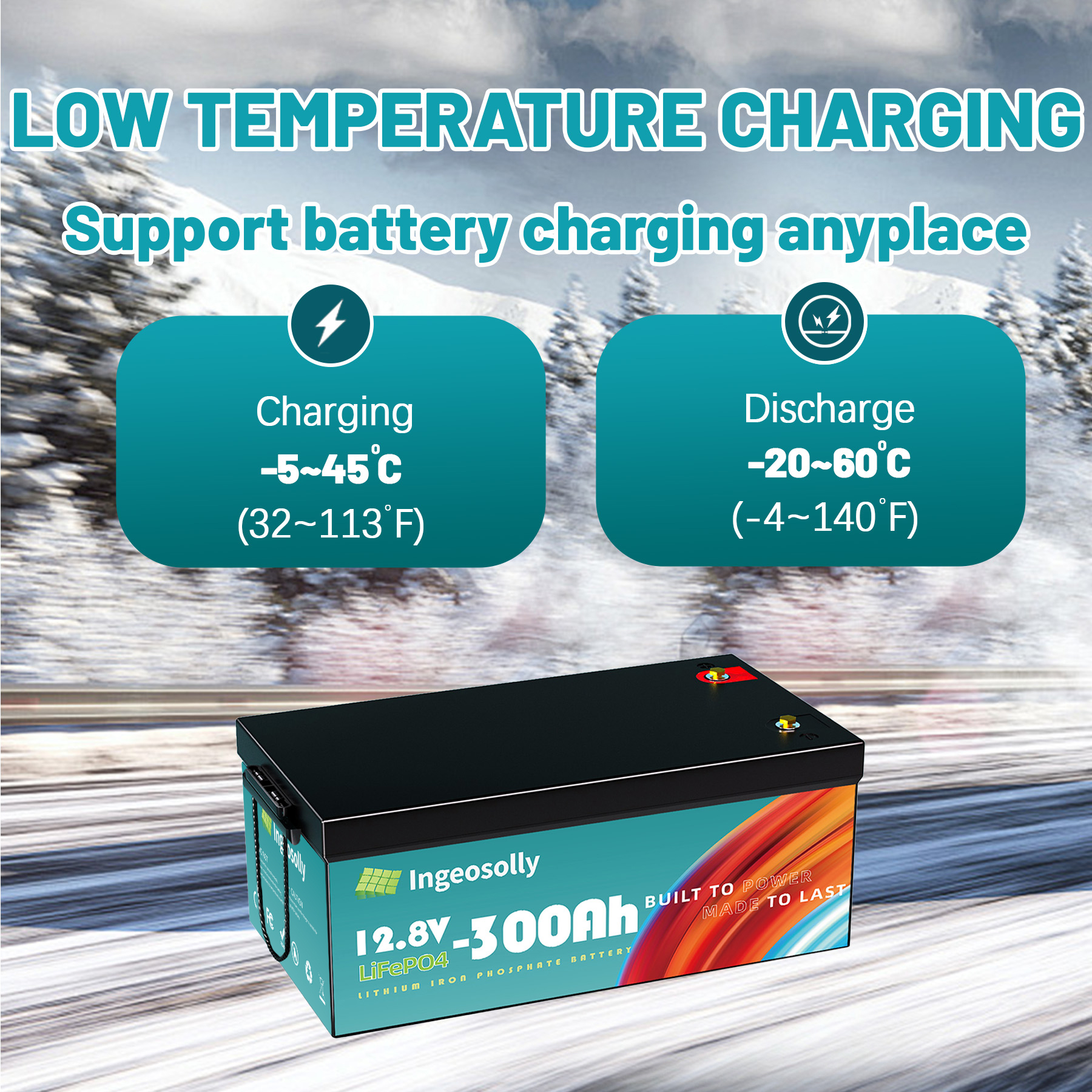 4PACK 12V 300AH LiFePO4 Lithium Battery,Built-in 200A BMS,for Solar,RV,Camping,Golf Carts,Trolling Motor,Marine,off-Grid,Backup Power,Motorhome,Ingeosolly 12.8 Volt Deep Cycles Battery