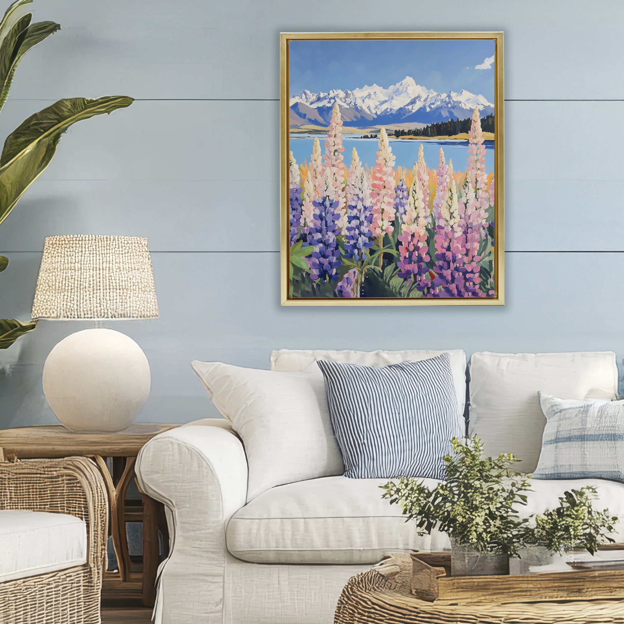 Stupell Industries Mountains & Wildflowers by Lake Gold Framed Floater Canvas Wall Art, design by The Prints Vibe