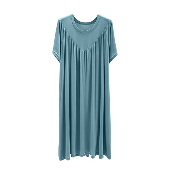Bovxnpu Nightgowns for Women Short Sleeve Sleepshirt Loungewear Pleated Plus Size Casual Stylish Full-Length Sleepwear