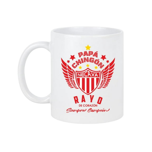 Necaxa Soccer Fan Coffee Mug – Papá Chingón Design – Rayo de Corazón, Siempre Campeón – 11 oz White Ceramic Cup