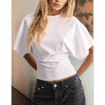 thumbnail image 3 of Camisetas para Mujer, Cuello Redondo, Cintura Ajustada, Informal, Corta, para Entrenamiento, Color Liso, Básicas, Blancas, XXXL, 3 of 5