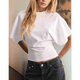 thumbnail image 3 of Camisetas para Mujer, Cuello Redondo, Cintura Ajustada, Informal, Corta, para Entrenamiento, Color Liso, Básicas, Blancas, XXXL, 3 of 5