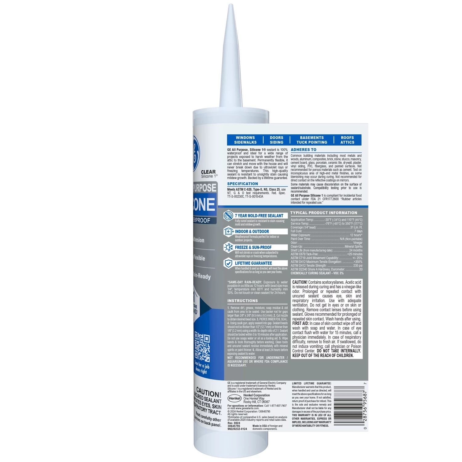 (6 pack) GE Silicone 1 All Purpose Sealant Window & Door, Pack of 1, Clear 10.1 fl oz Cartridge