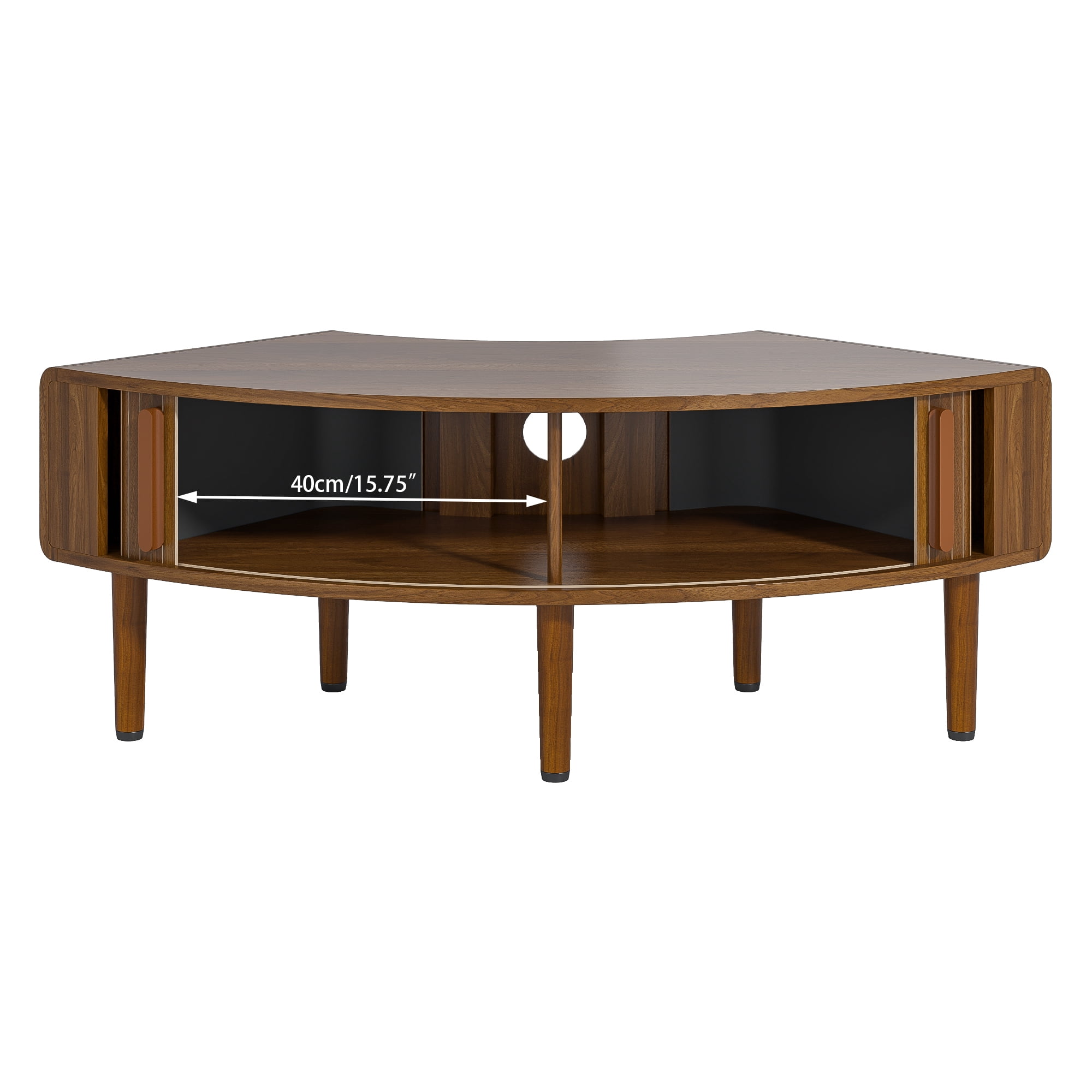 Corner TV Stand for 40 inch TV, Curved Corner Entertainment Center with Storage, Mid-Century Modern Media Console with Sliding Doors,for Living Room, Bedroom, Apartment, Walnut