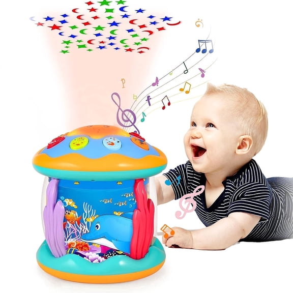 BEEPRINCESS Musical Learning Toys for 6-12 Months, 4-in-1 Ocean Rotating Star Light Projector, Sensory Crawling Toys for Infants, Babies, and Toddlers
